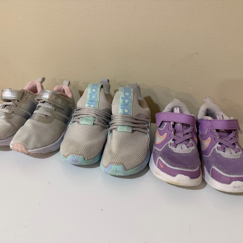 Lot of girls size 10 sneakers in Gray, Blue, Pink, and Purple